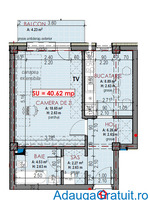 Apartament 1 camera, 40.62 mp + 1 balcon 4.23 mp, etaj intermediar, semifinisat, URUSAGULUI