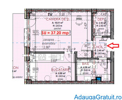 Apartament 1 camera, 37.20 mp, etaj intermediar, semifinisat, c-tie noua, URUSAGULUI