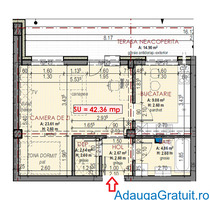 Apartament 1 camera, 42.36 mp + TERASA 14.9 mp, etaj retras, URUSAGULUI